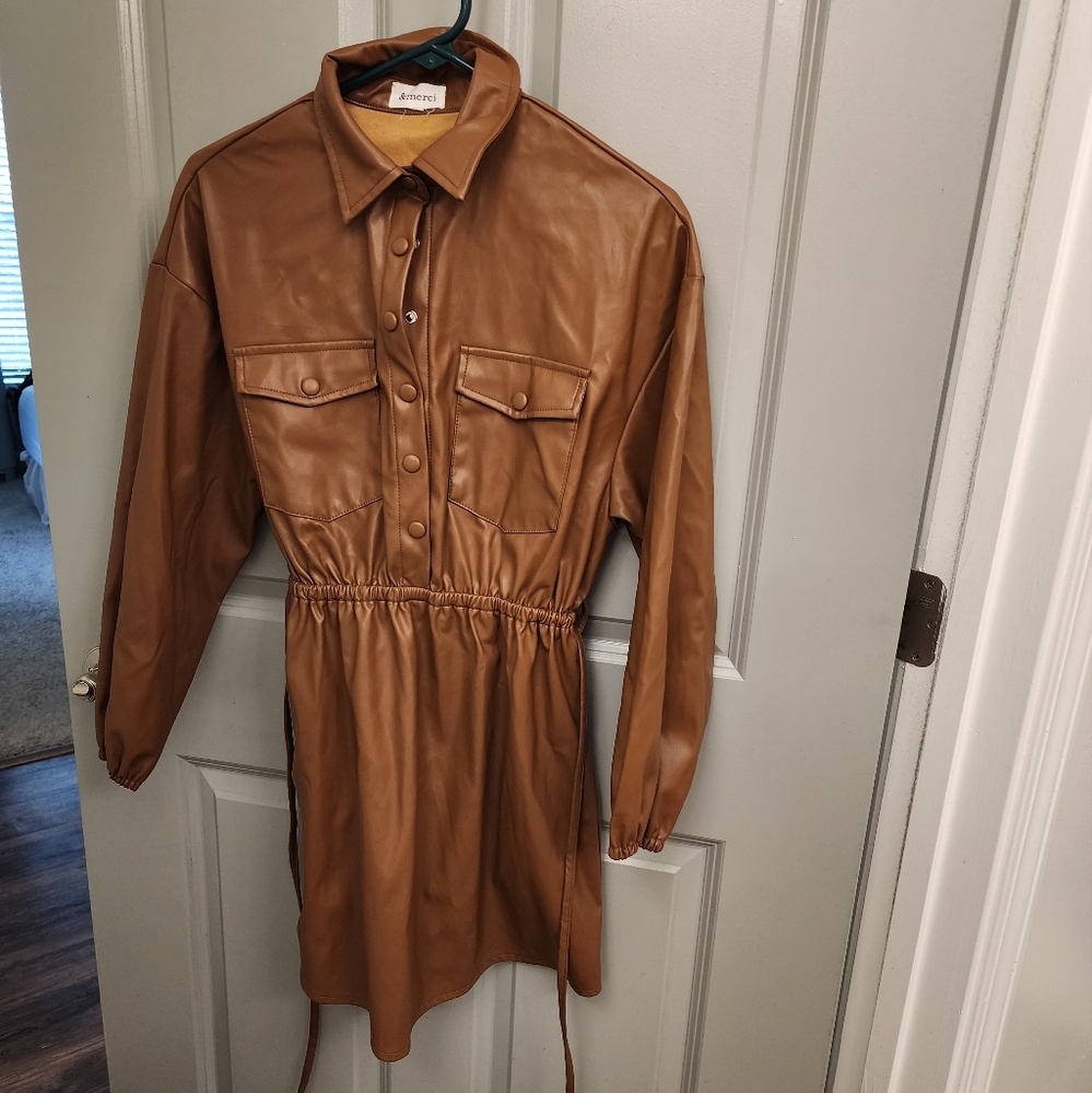 Brown faux leather dress
